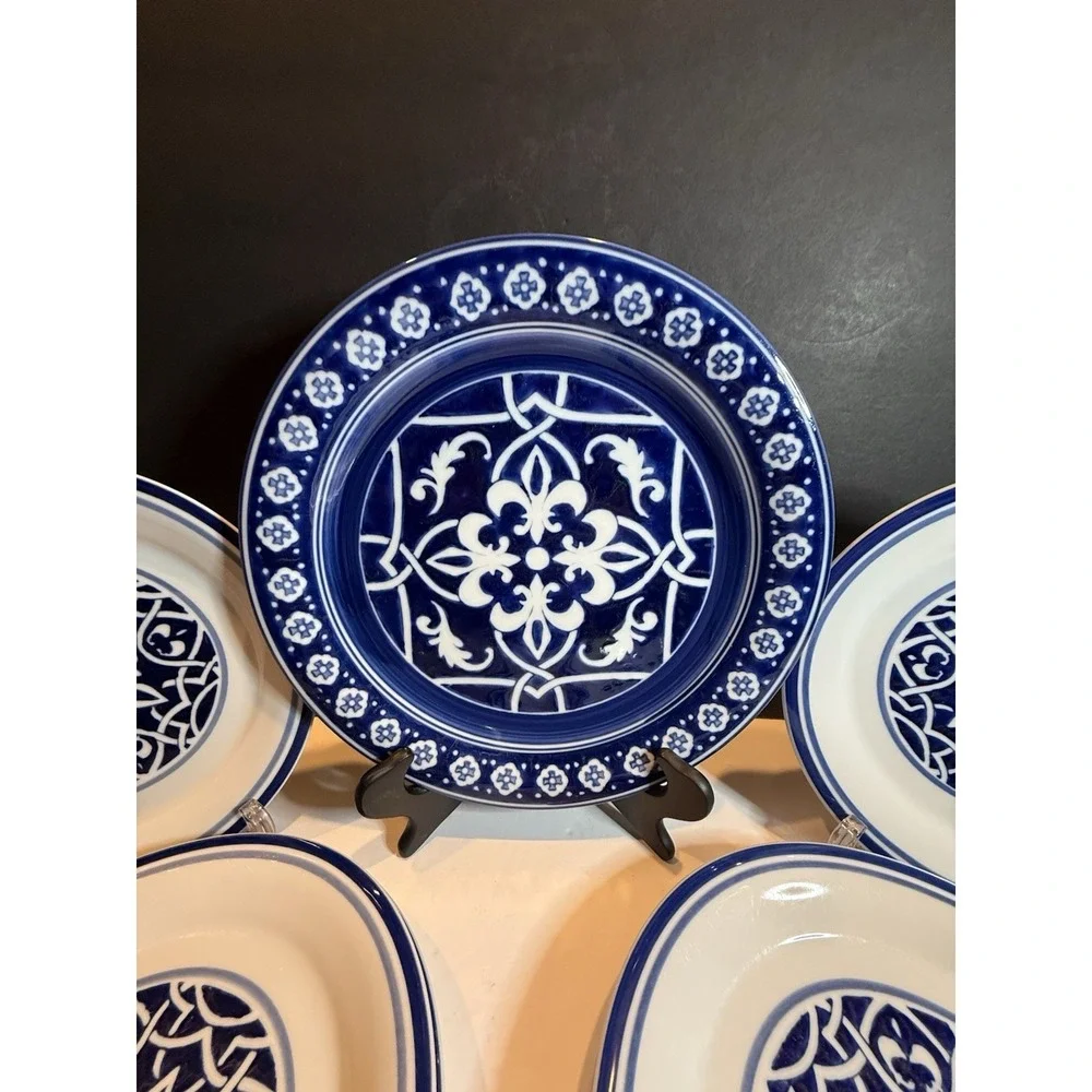 Home Catalina Blue White Porcelain Plates Set of 7 Mediterranean Tile 9